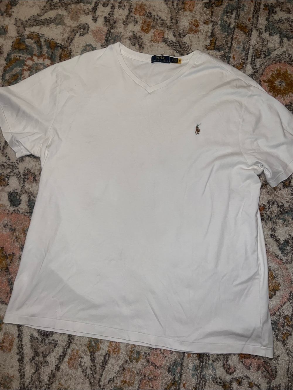 Ralph Lauren White V-Neck Polo Player Tee